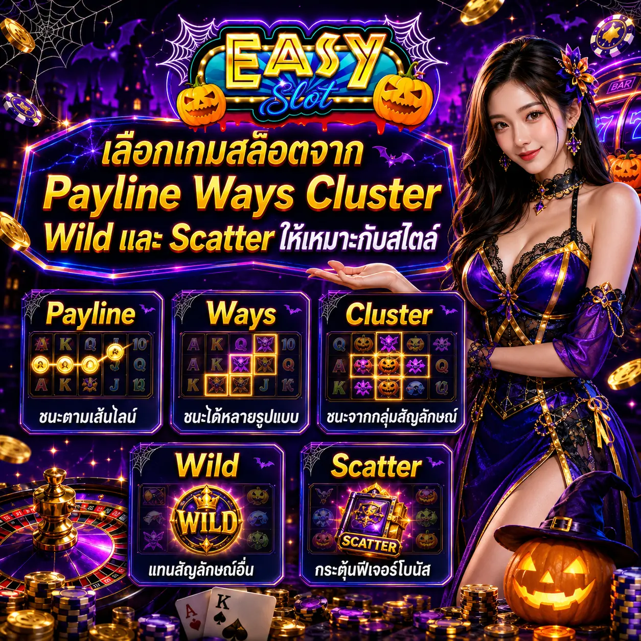 เลือกเกมสล็ easyslot888 อตจาก Payline Ways Cluster Wild และ Scatter ให้เหมาะกับสไตล์